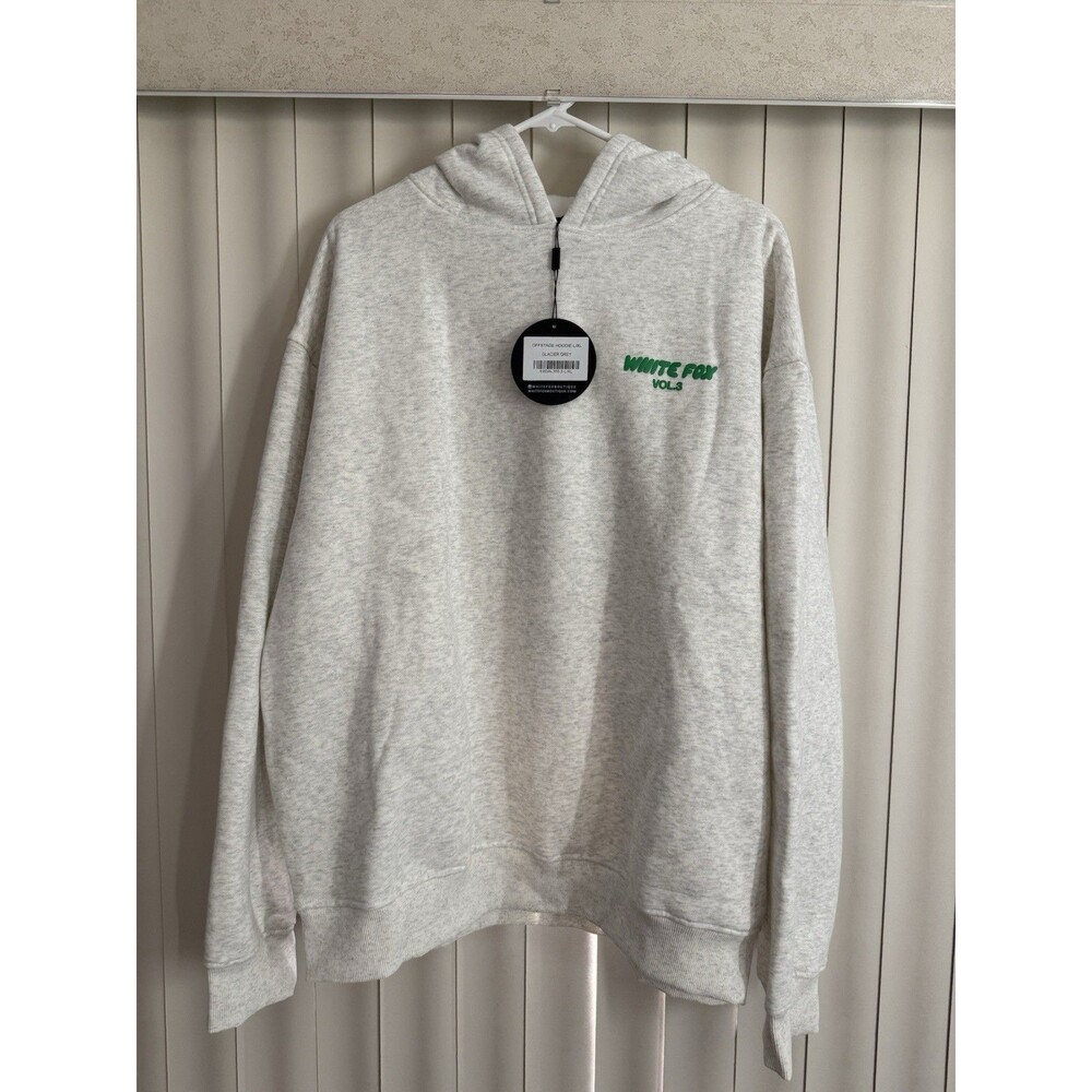 White Fox Offstage Hoodie L/XL Vol 3 Glacier Gray W/Green Puff Pullover NWT